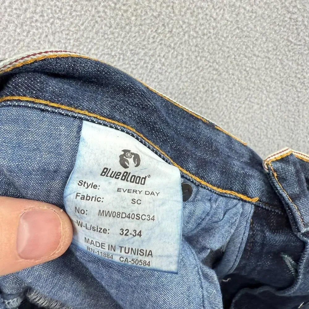 Blueblood Jeans Mens 32-34 FITS 34x30 Blue Dark Selvedge Every Day Buckle Back